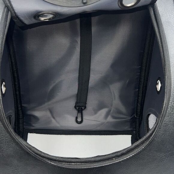Dark Grey Vegan Leather Pet Carrier Backpack with Bubble Window - Picture 9 of 11